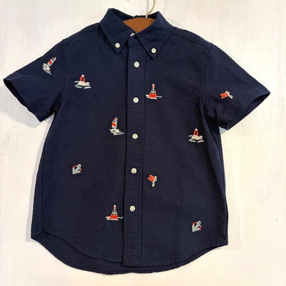 NWT Polo Ralph Lauren Boys Navy Nautical Embroidered Oxford Shirt 4/4T Coastal